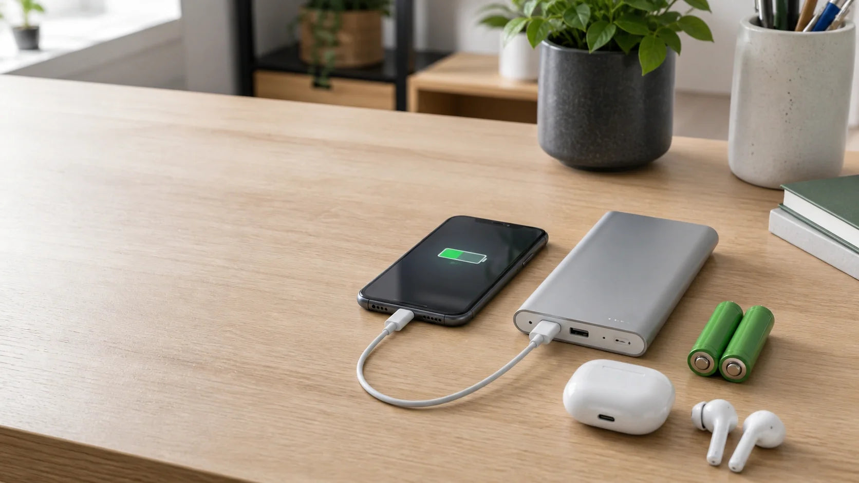 ABOK battery capacity guide showing a power bank charging a phone and other devices.