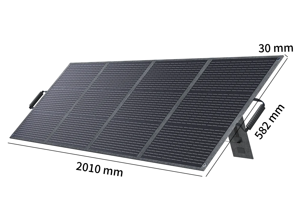 ABOK Ark3600 200W foldable solar panel shown open with integrated kickstands for portable solar charging