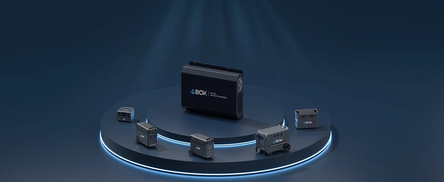 ABOK ACS500 wide compatibility visual displayed with multiple ABOK portable power station models.