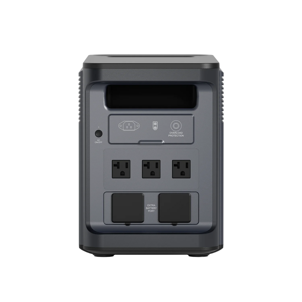ABOK Ark2000 rear view showing three US AC outlets, overload protection and two extra battery ports