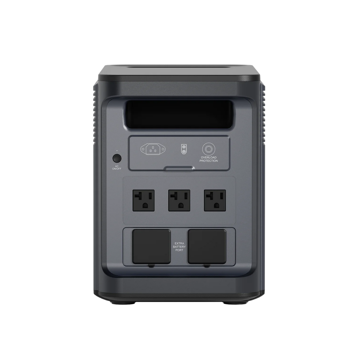ABOK Ark2000 rear view showing three US AC outlets, overload protection and two extra battery ports