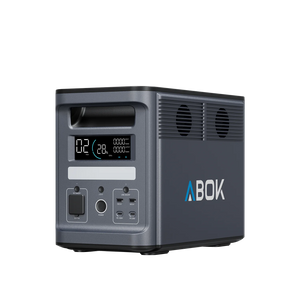 ABOK Ark2000 portable power station in a three-quarter view with its display, USB ports, handle and side cooling fans