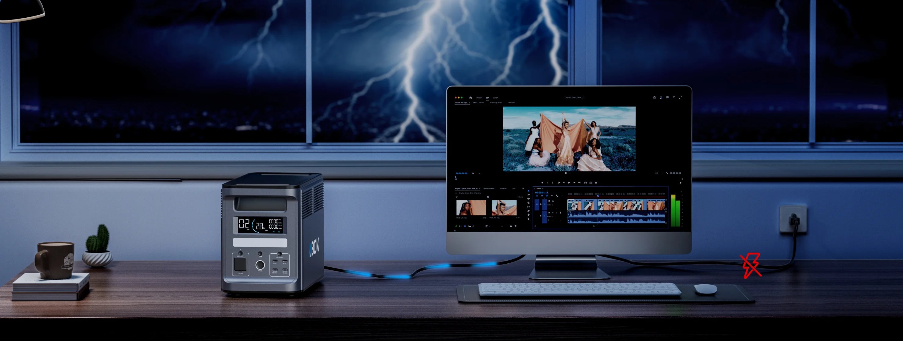 ABOK Ark2000 providing UPS backup power to a home office workstation during a storm