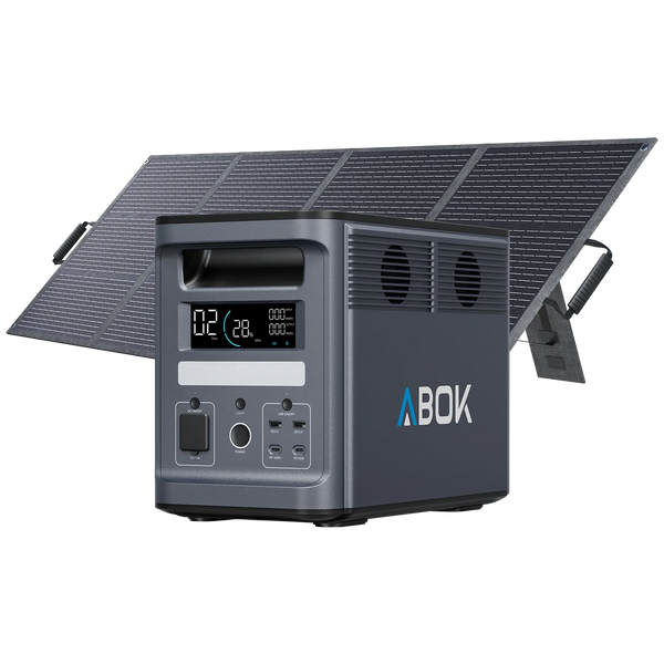 ABOK Ark2000 portable power station paired with a foldable 200W solar panel