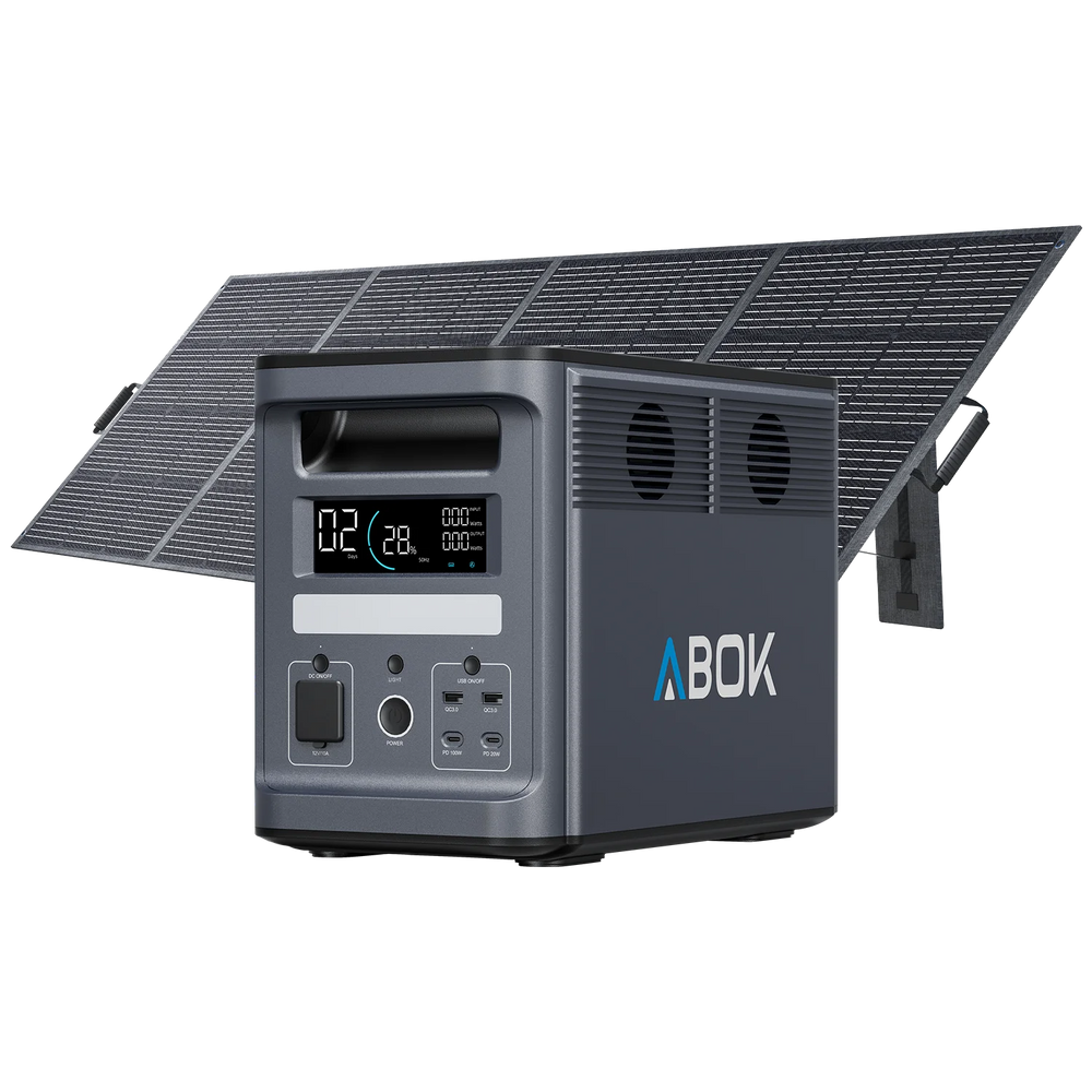 ABOK Ark2000 portable power station paired with a foldable 400W solar panel