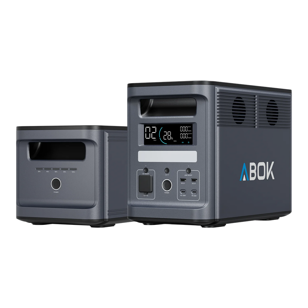 ABOK Ark2000 portable power station displayed with one matching extra battery