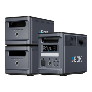 ABOK Ark2000 portable power station displayed with two matching extra batteries