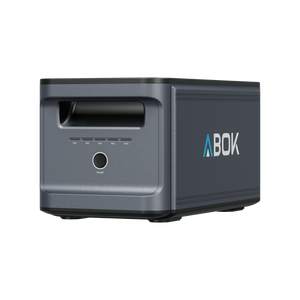 ABOK Ark2000E extra battery in an angled front product view showing the charge indicator and power button.
