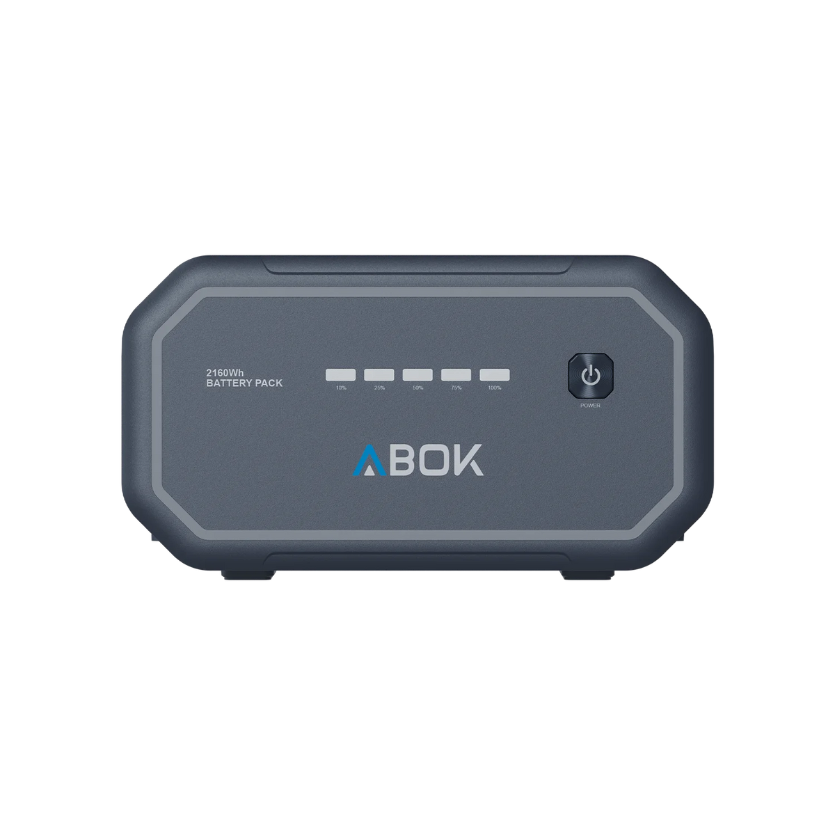 ABOK Ark2500 front view of the 2160Wh extra battery showing level indicators and power button