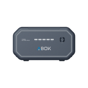 ABOK Ark2500 front view of the 2160Wh extra battery showing level indicators and power button