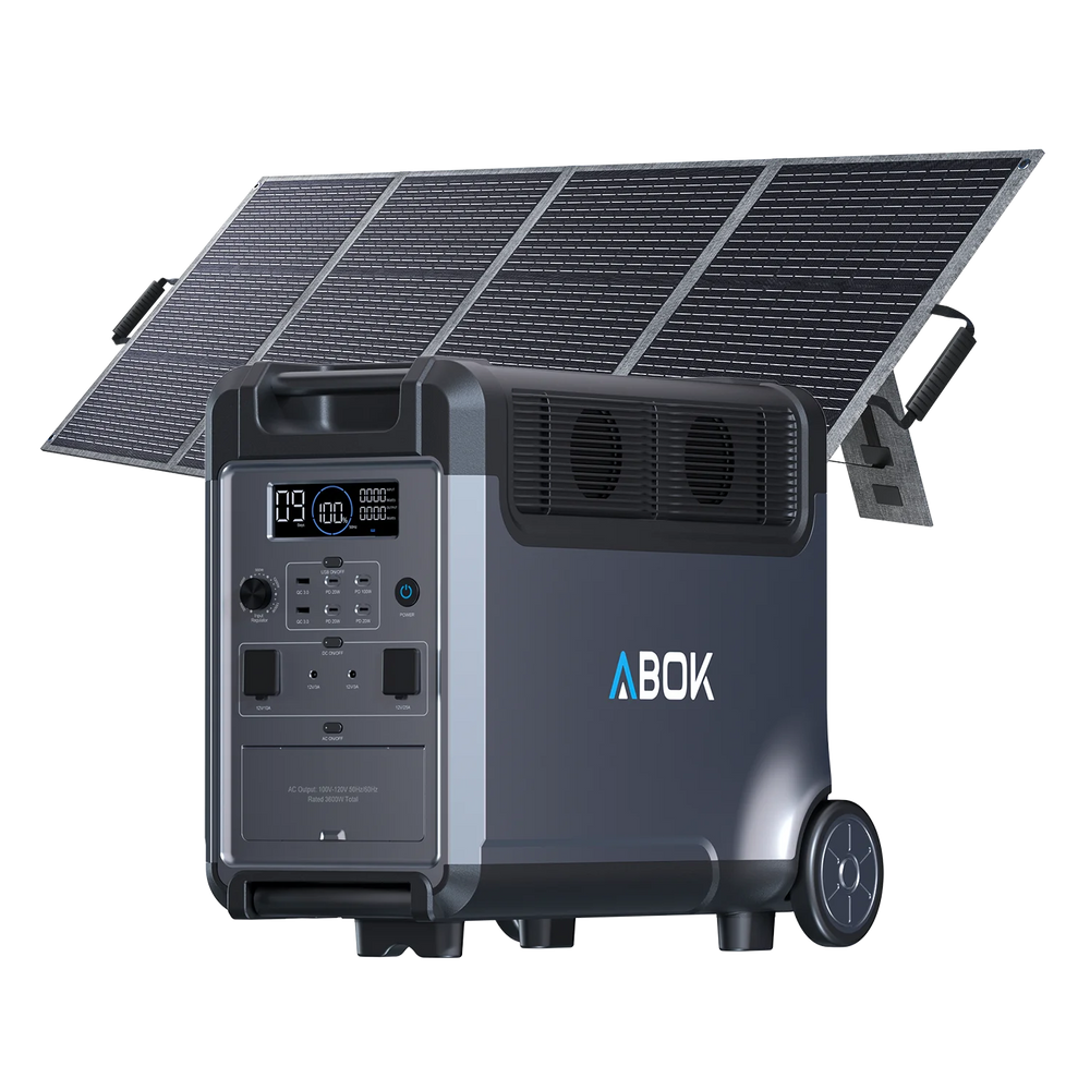 ABOK Ark3600 portable power station paired with a foldable 200W solar panel