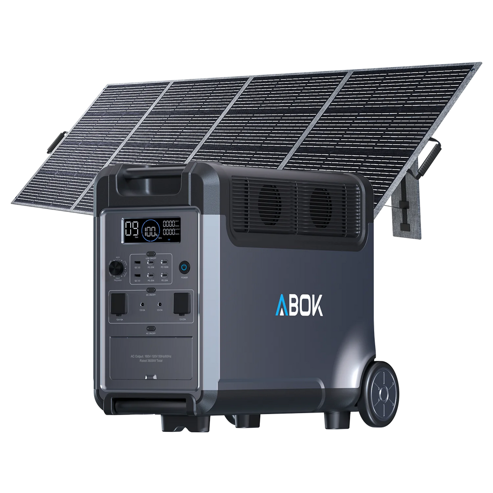 ABOK Ark3600 portable power station paired with a foldable 400W solar panel