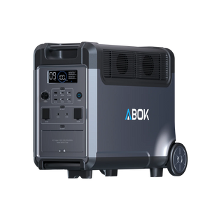 ABOK Ark3600 three-quarter view of the portable power station with display, ports, cooling vents and wheel