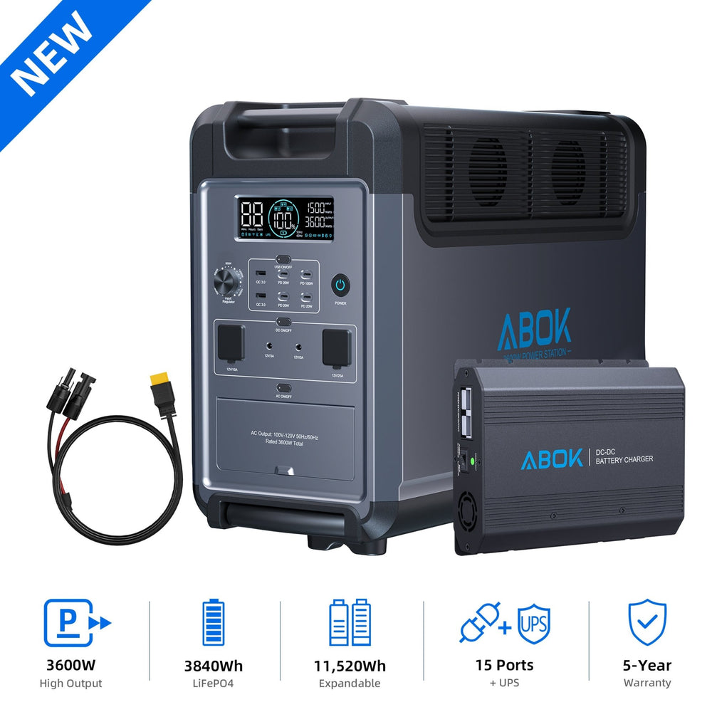 ABOK Ark3600 Expandable Power Station 3600W, 3840Wh LiFePO4 Battery Backup (Up to 11520Wh) for Whole Home, Blackouts & Hurricanes - ABOK