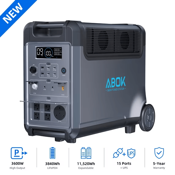 ABOK Ark3600 Expandable Power Station 3600W, 3840Wh LiFePO4 Battery Backup (Up to 11520Wh) for Whole Home, Blackouts & Hurricanes - ABOK