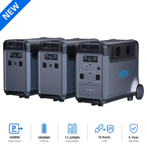 ABOK Ark3600 Expandable Power Station 3600W, 3840Wh LiFePO4 Battery Backup (Up to 11520Wh) for Whole Home, Blackouts & Hurricanes - ABOK