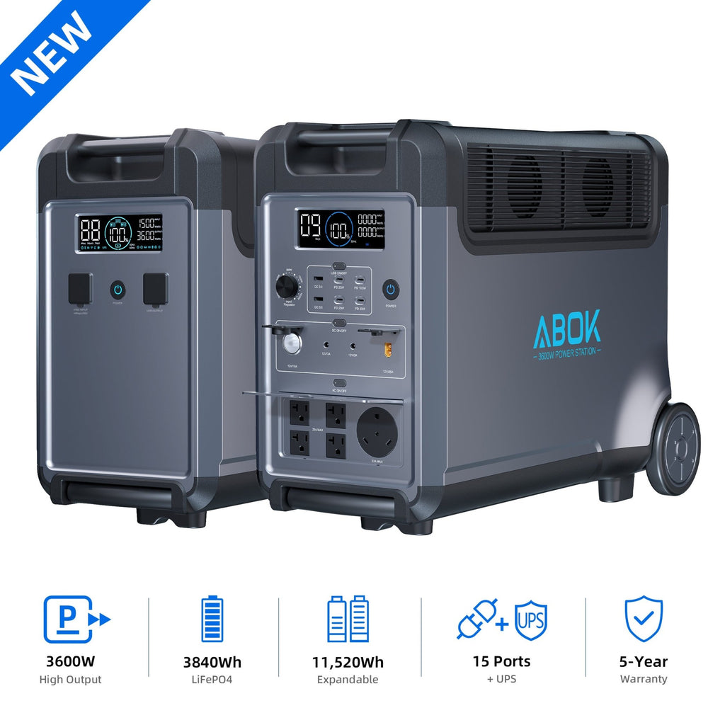 ABOK Ark3600 Expandable Power Station 3600W, 3840Wh LiFePO4 Battery Backup (Up to 11520Wh) for Whole Home, Blackouts & Hurricanes - ABOK