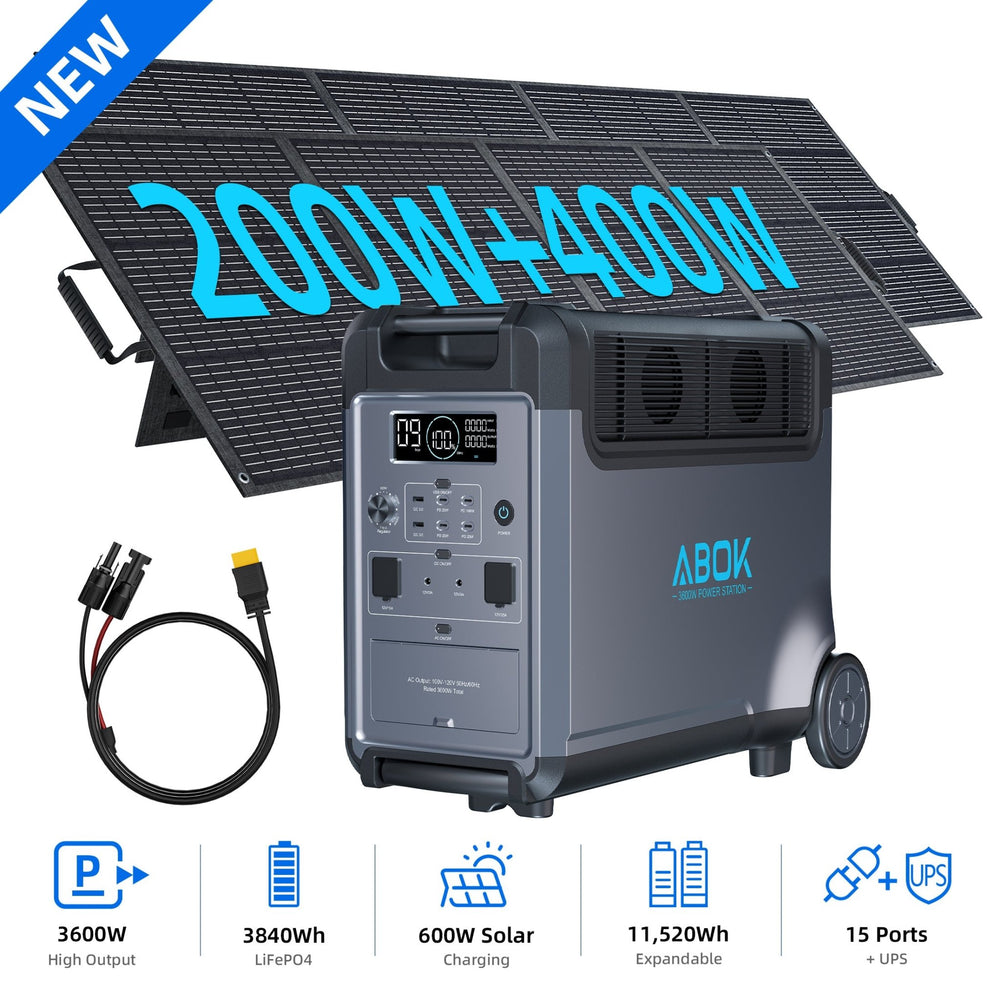 ABOK Ark3600 Expandable Power Station 3600W, 3840Wh LiFePO4 Battery Backup (Up to 11520Wh) for Whole Home, Blackouts & Hurricanes - ABOK
