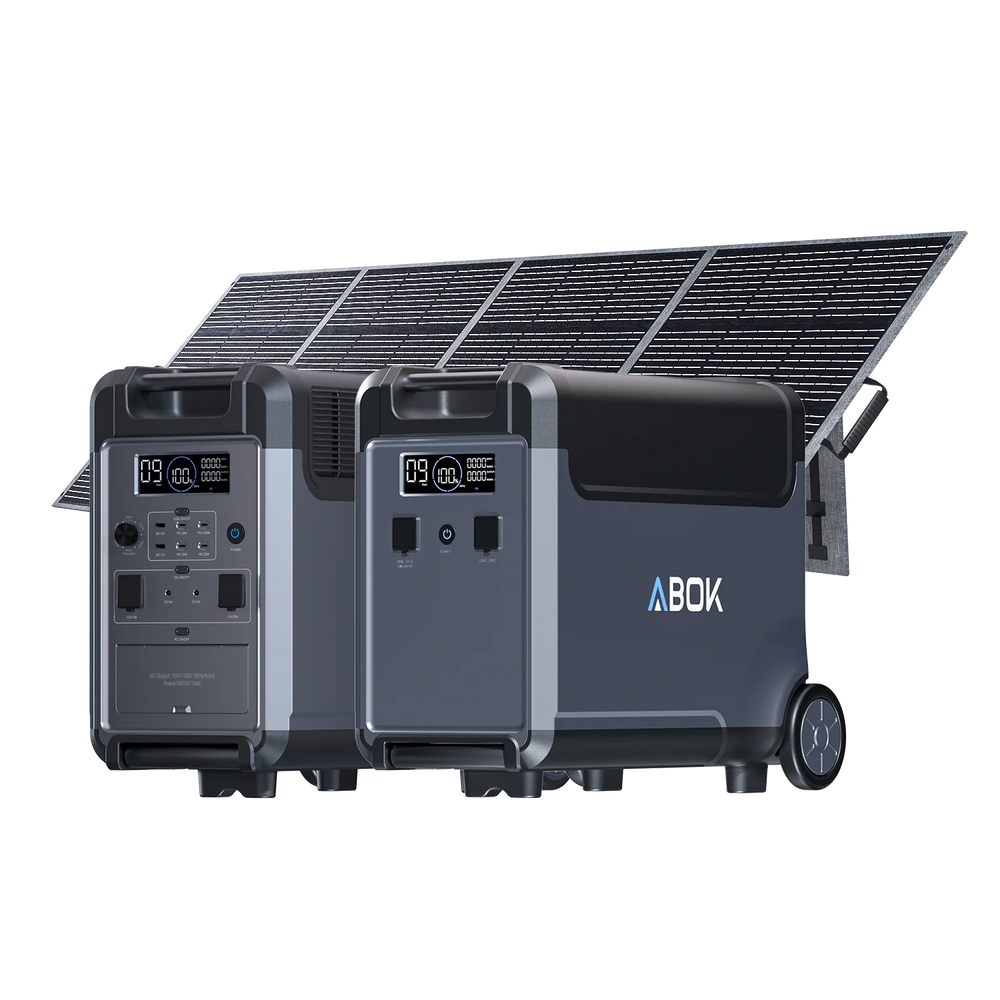 ABOK Ark3600 portable power station with one extra battery and a foldable 400W solar panel
