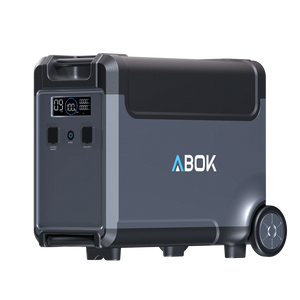 ABOK Ark3600 extra battery in an angled product view showing its display, charging port, and USB ports.