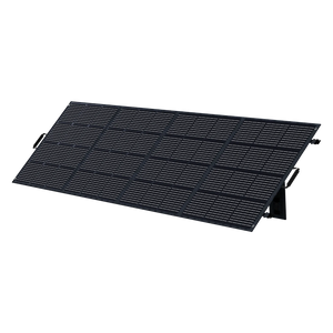 ABOK ASP400 foldable 400W solar panel in an angled view, unfolded on its integrated kickstands.