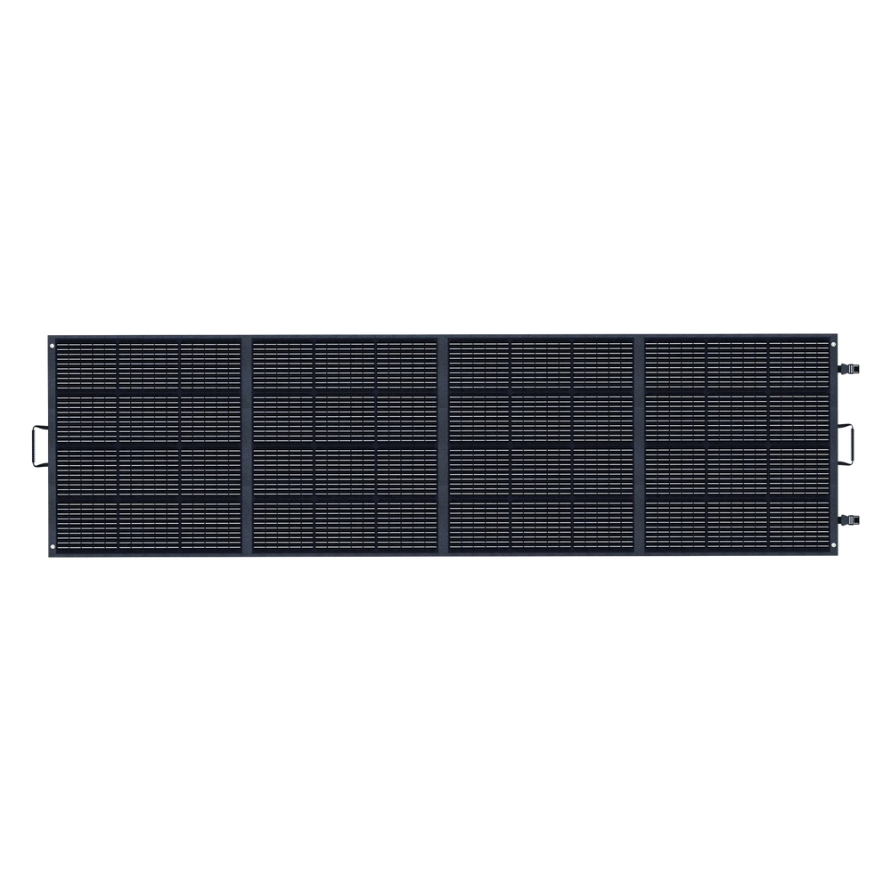 ABOK ASP400 foldable 400W solar panel shown fully unfolded in a straight front view.
