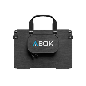 ABOK ASP45 45W portable solar panel folded into its book-sized carrying form.