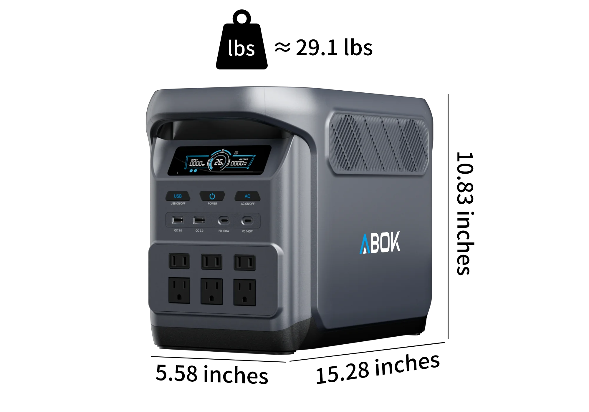 ABOK Elux 1 US-spec weight and portability graphic for the compact portable power station.