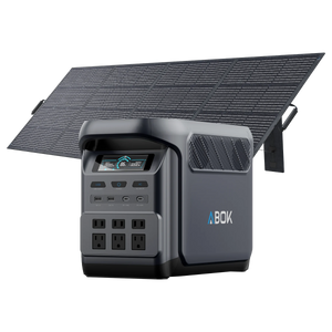 ABOK Elux 1 US-spec portable power station displayed with a 400W foldable solar panel.