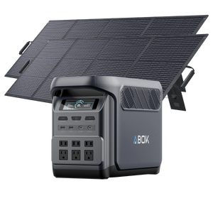 ABOK Elux 1 US-spec portable power station displayed with two 200W foldable solar panels.