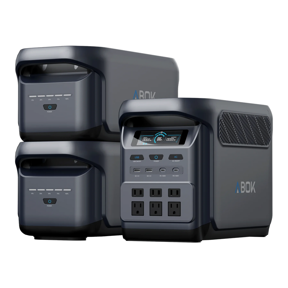 ABOK Elux 1 US-spec portable power station paired with two X1 expansion batteries.