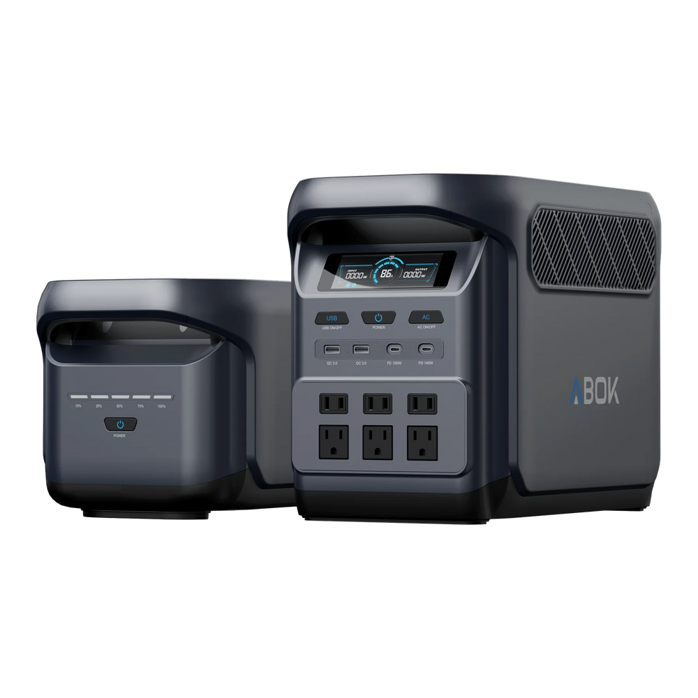 ABOK Elux 1 US-spec portable power station paired with one X1 expansion battery.