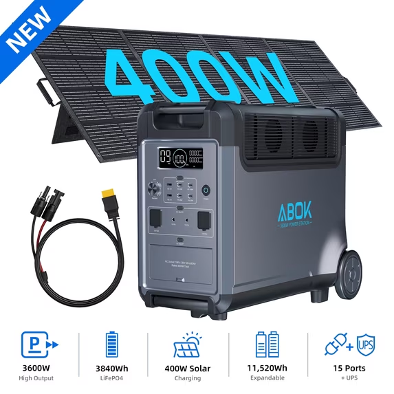 ABOK Ark3600 Expandable Power Station 3600W, 3840Wh LiFePO4 Battery Backup (Up to 11520Wh) for Whole Home, Blackouts & Hurricanes